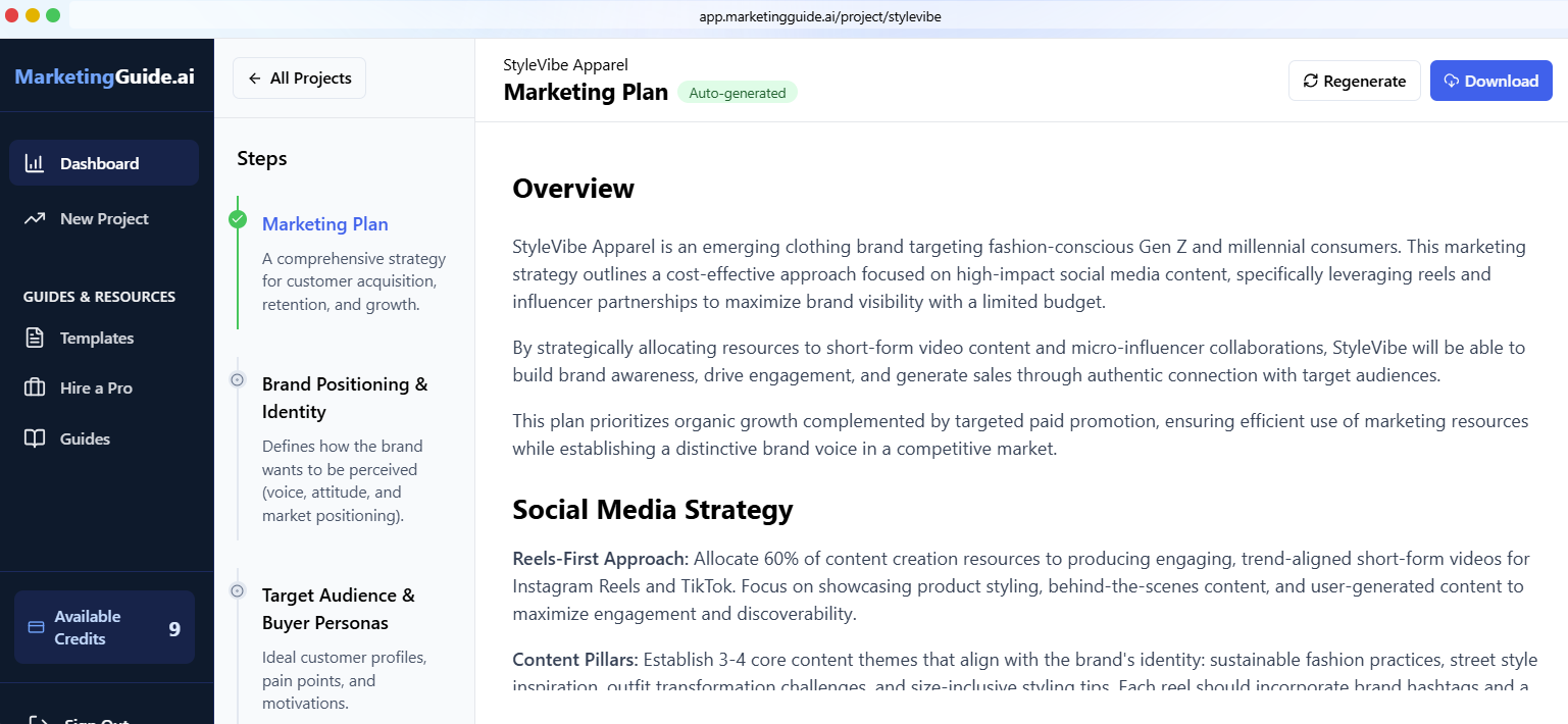 screenshot of MarketingGuide AI